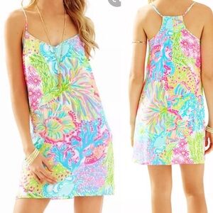 Lilly Pulitzer | Dusk Neon Tropical Silk Dress in Seaspray size XS